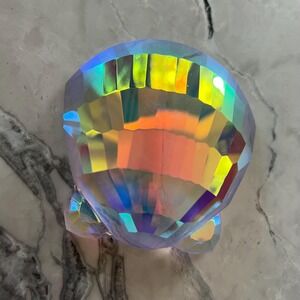 Whimsical rainbow cut crystal shell paperweight‎ signed